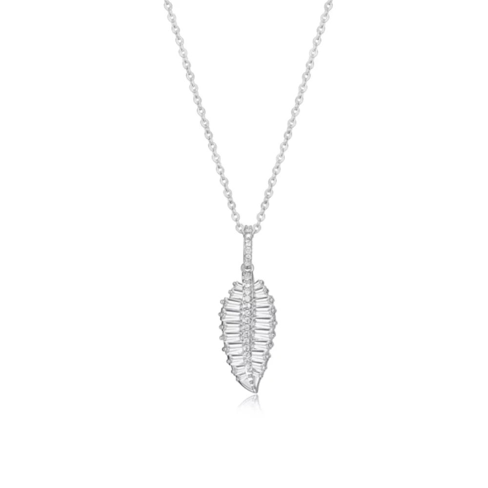 Collier feuille baguette Paradise en zircone cubique Diamondlite - Argent