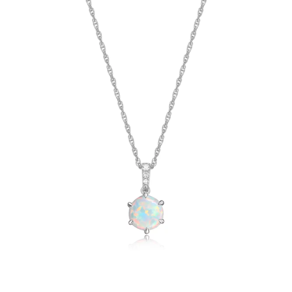 Diamondlite Cubic Zirconia and Created Opal 6-prong Pendant - Silver