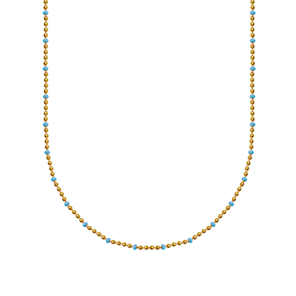 Collier à chaîne de perles en émail en argent sterling - Turquoise et Or