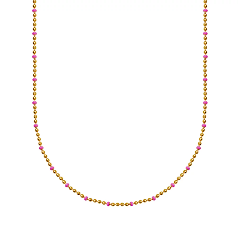 Enamel Bead Chain Necklace In Sterling Silver - Pink and Gold