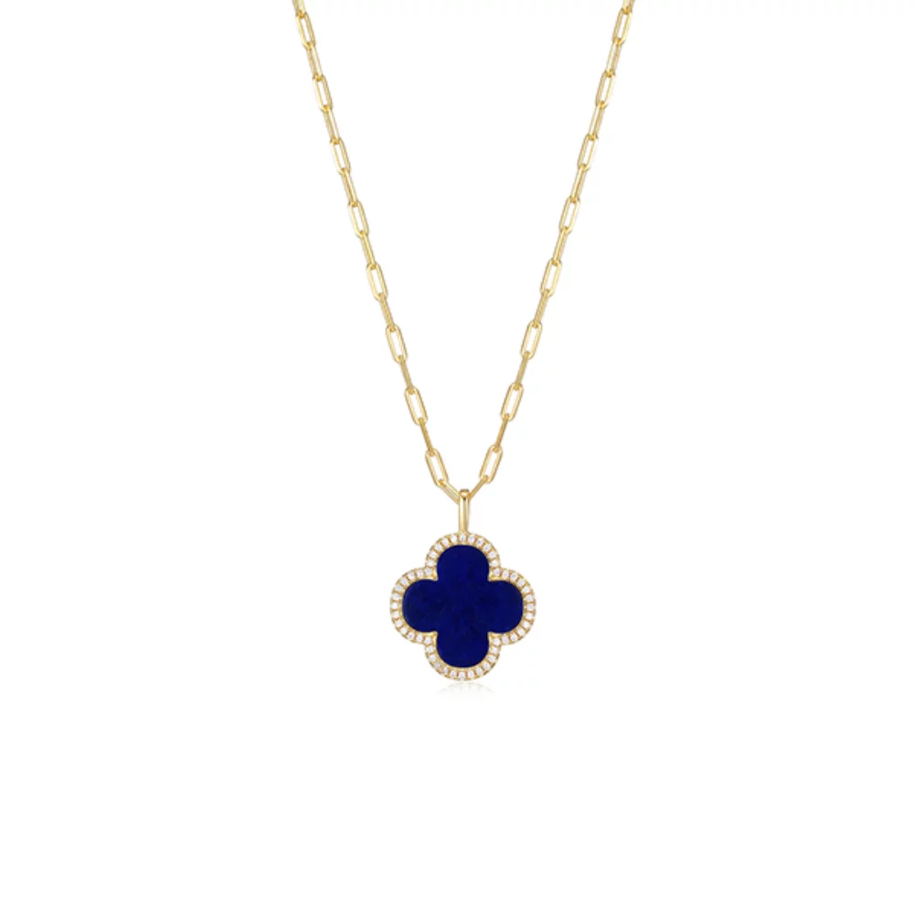 Charles Garnier Sterling Silver "Bliss" Lapis Lazuli and Diamondlite Clover Necklace - Gold