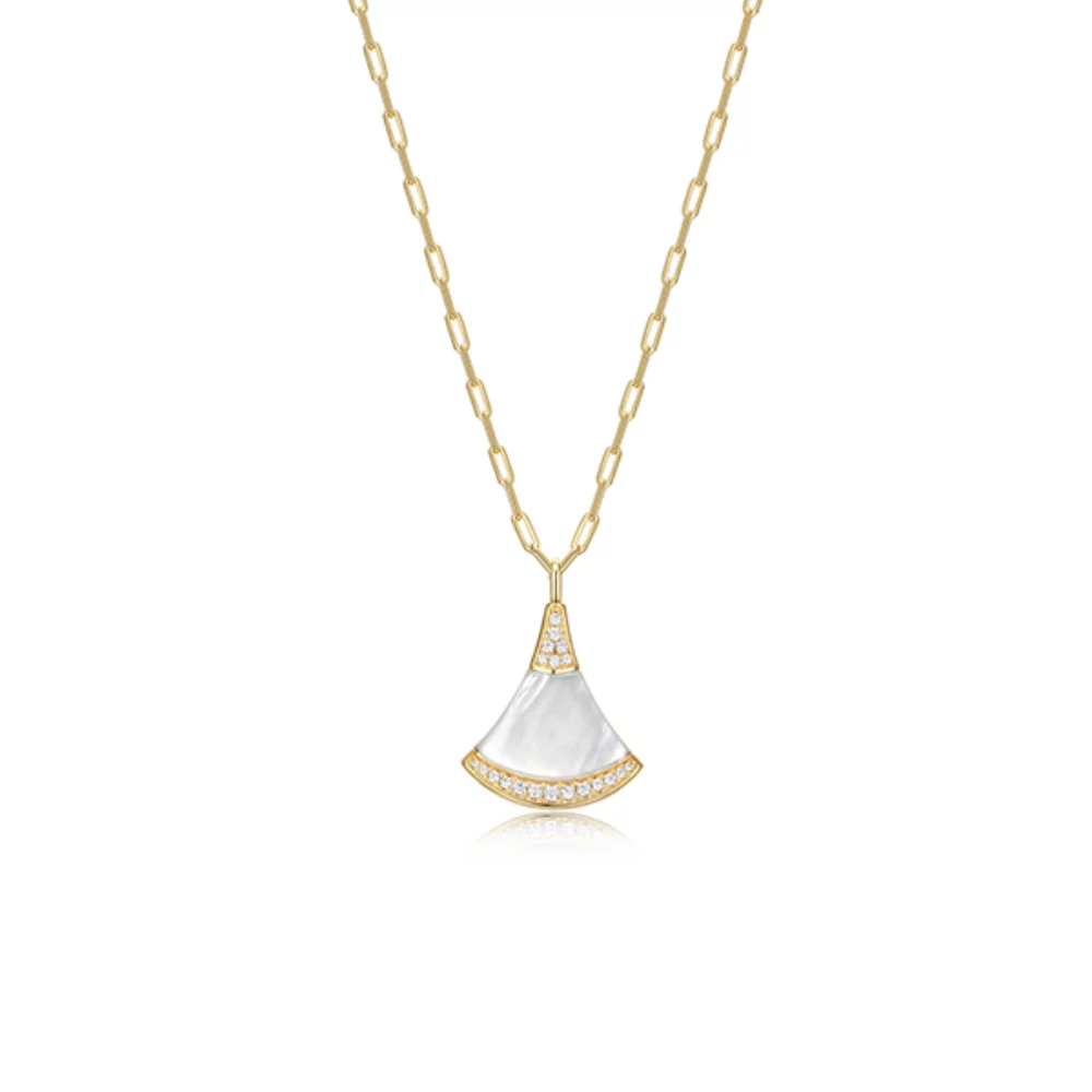 Charles Garnier Sterling Silver "Fanflare" Mother of Pearl with Cubic Zirconia Necklace - Gold