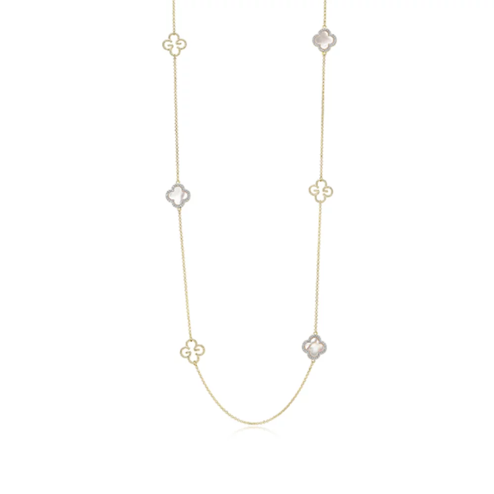 Collier long "Bliss" en argent sterling Charles Garnier avec nacre et trèfle en zircon cubique - Or