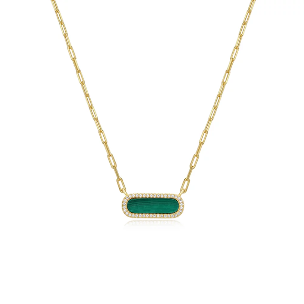 Collier en argent sterling Charles Garnier "Paperclip" avec malachite et diamantlite - Or