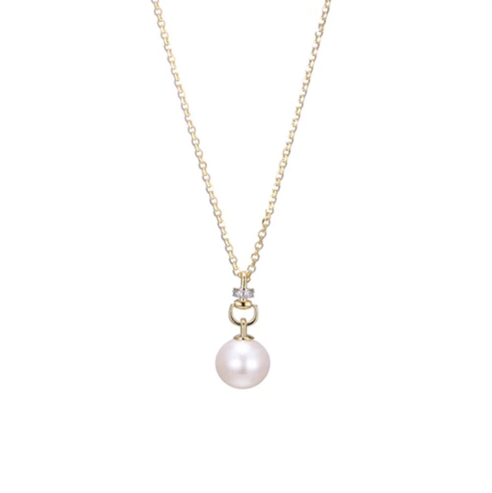 Charles Garnier Sterling Silver "Venus" Genuine White Pearl with CZ Necklace - Silver and Gold