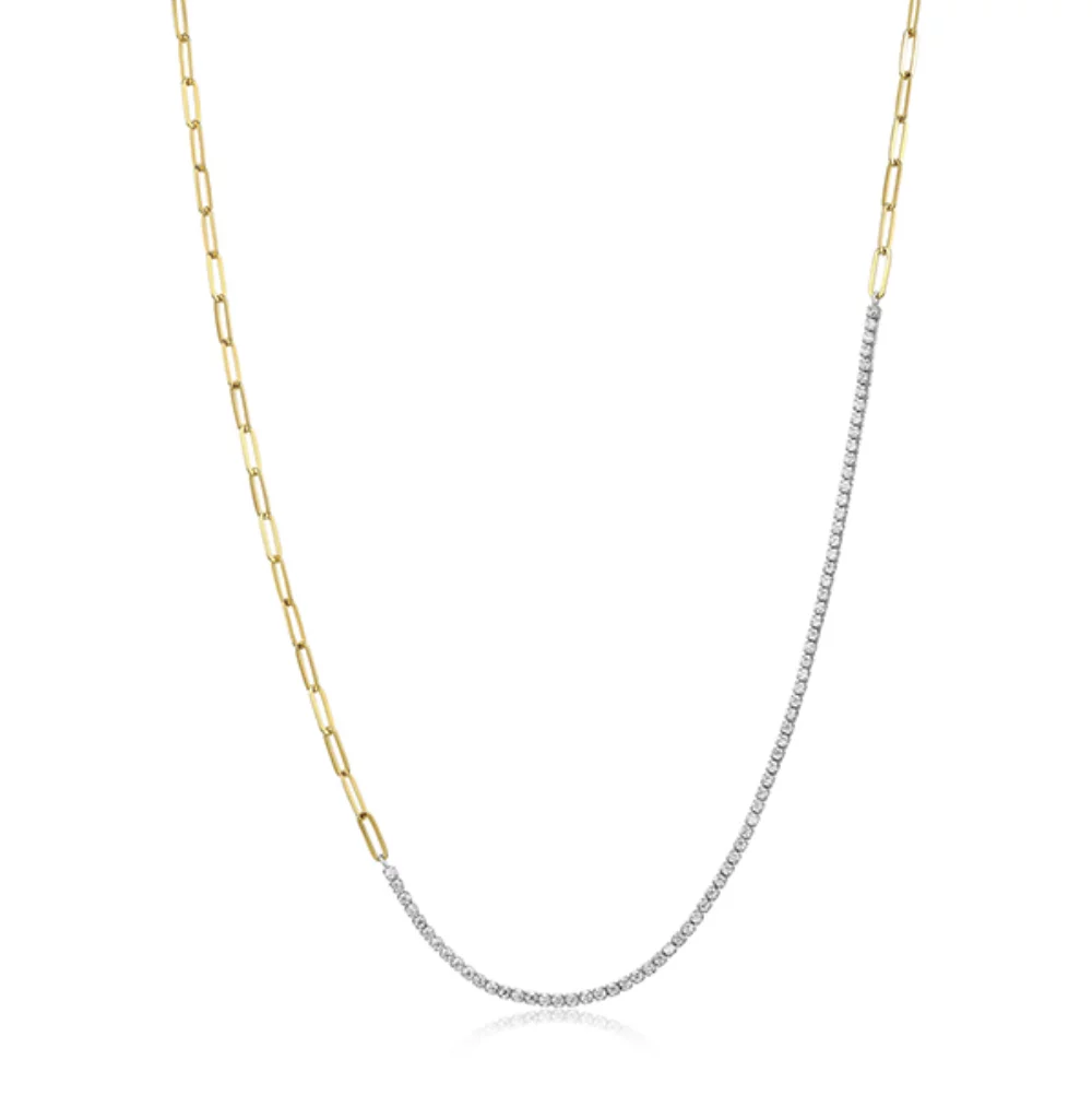 Charles Garnier Sterling Silver "Modern Paperclip" Oblong Chain with CZ Necklace - Silver and Gold