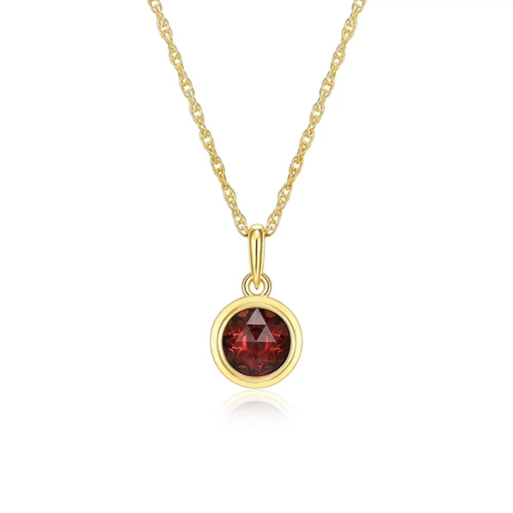 Collier de pierres précieuses de célébration en grenat véritable de 6 mm, pierre de naissance de janvier, étoile du nord - Or