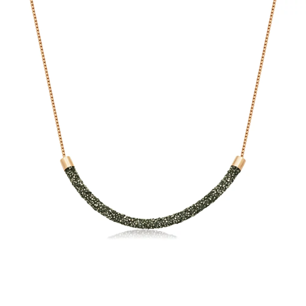 CJ Steelx IP Rose Black Crystal Curved Bar Necklace