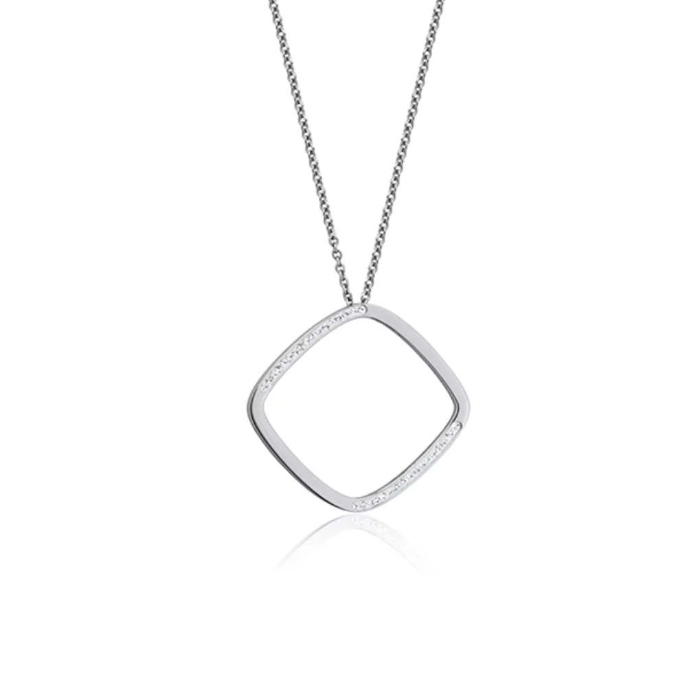 CJ Steelx Diamond Square Preciosa Crystal Necklace - Silver