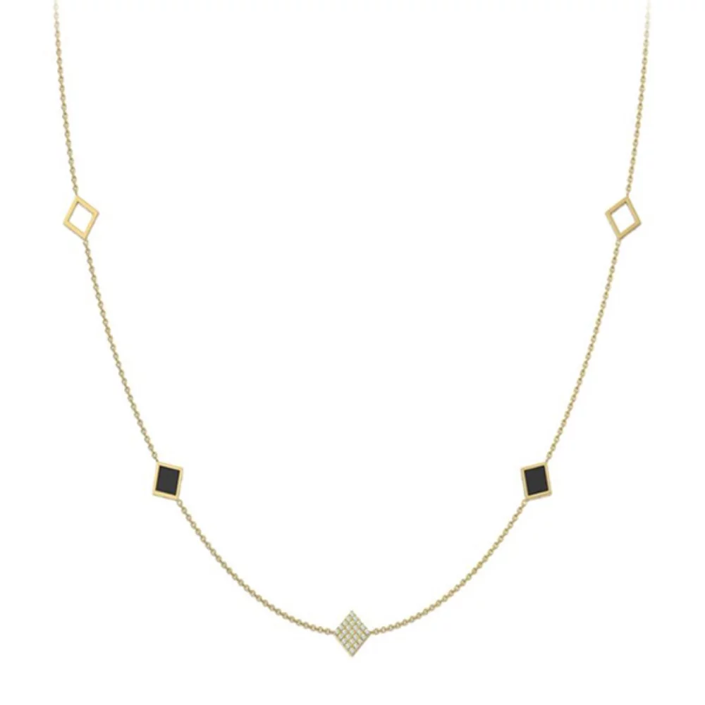 CJ Steelx Black Enamel Station CZ Necklace - Gold