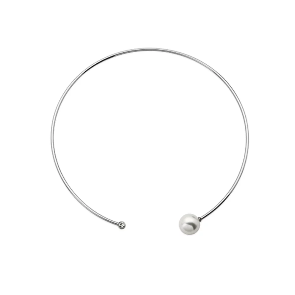 Collier en acier inoxydable flexible avec perles et cristaux CJ Steelx.