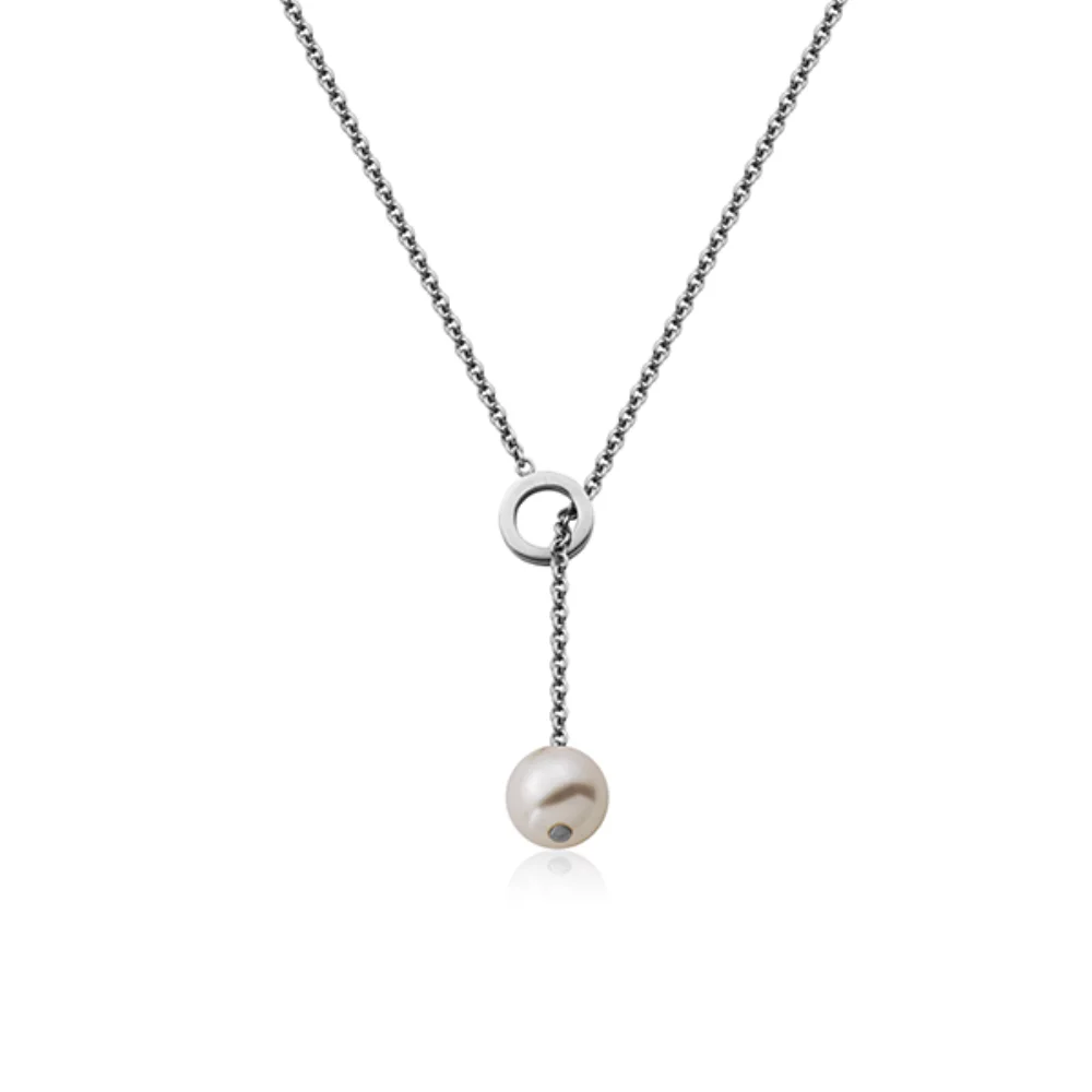 CJ Steelx Lariat Pearl Stainless Steel Necklaces