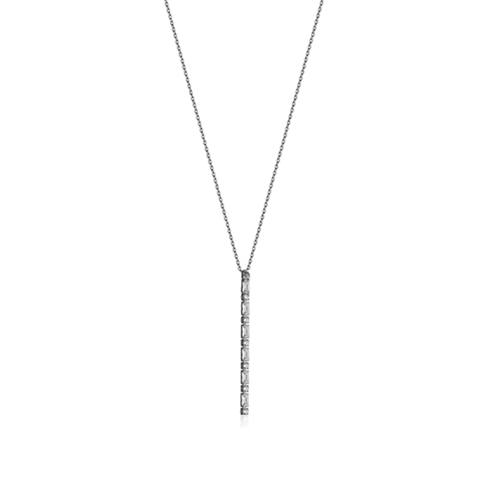 CJ Steelx Round and Emerald CZ Vertical Drop Pendant - Silver