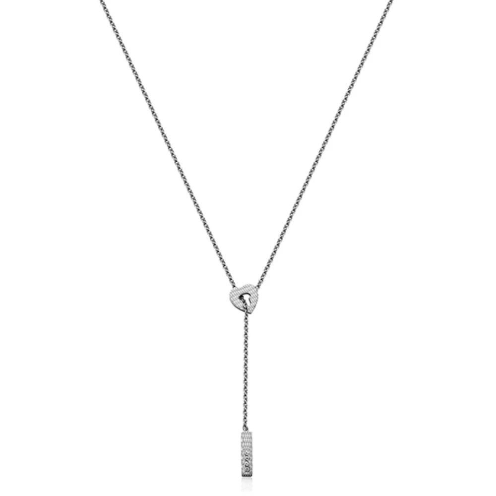Colliers Lariat en acier inoxydable CJ Steelx "Clé de mon cœur" avec cristaux