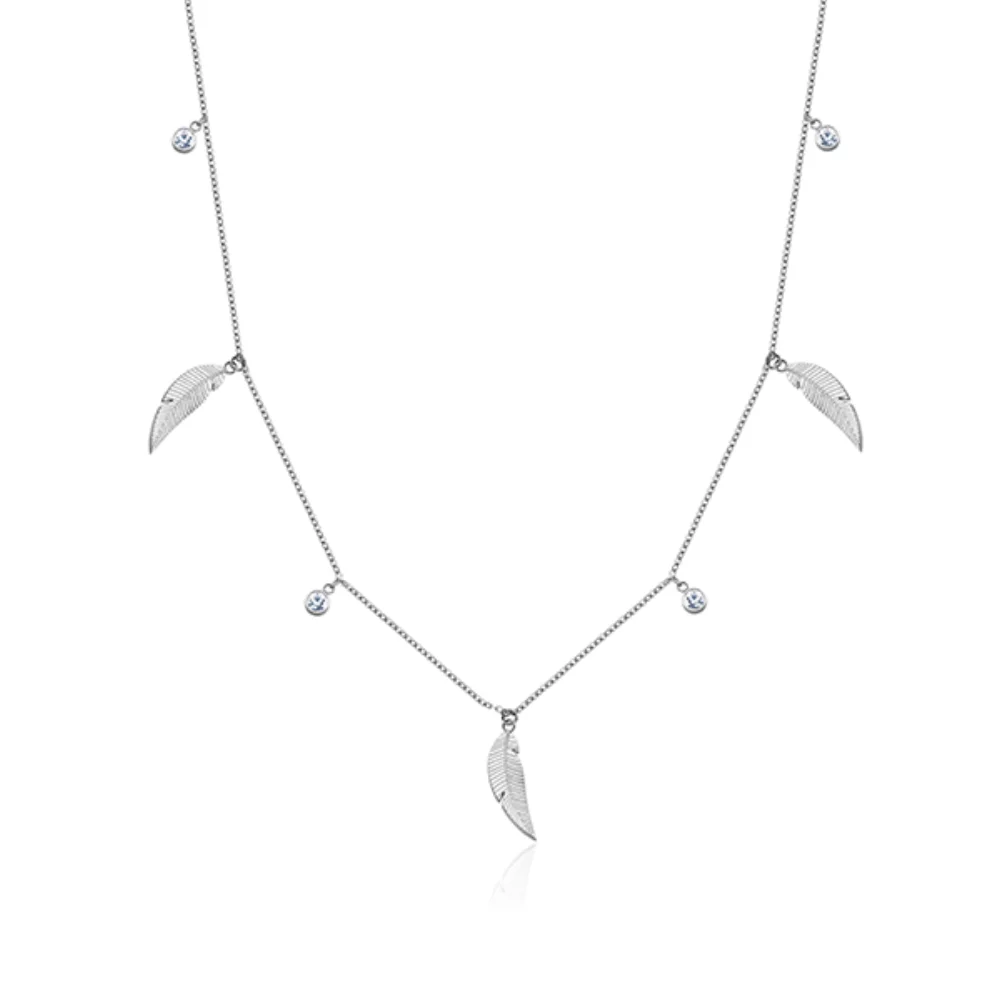 CJ Steelx Station Leaf and Crystal Necklace