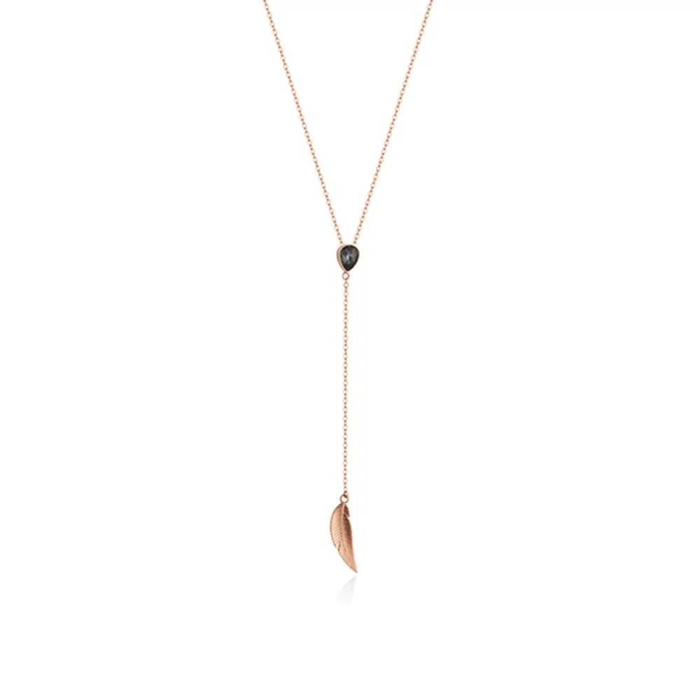 Collier feuille Lariat CJ Steelx en or rose IP