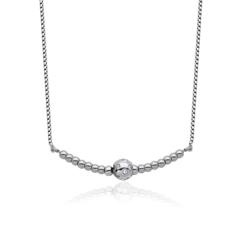 CJ Steelx Beaded Bar Necklace with Center Crystal Bead
