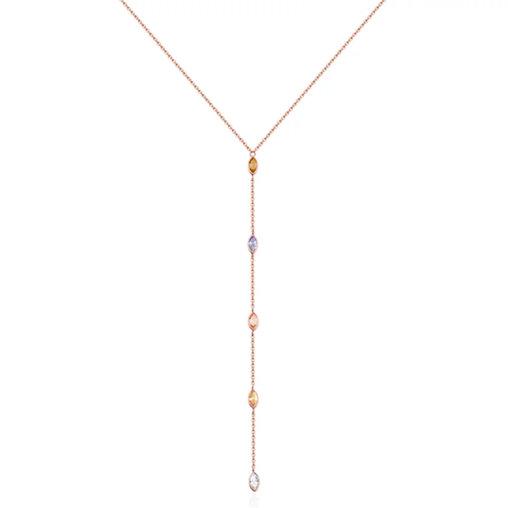 CJ Steelx Lariat Multi Coloured Marquise Stone Necklace - Rose Gold