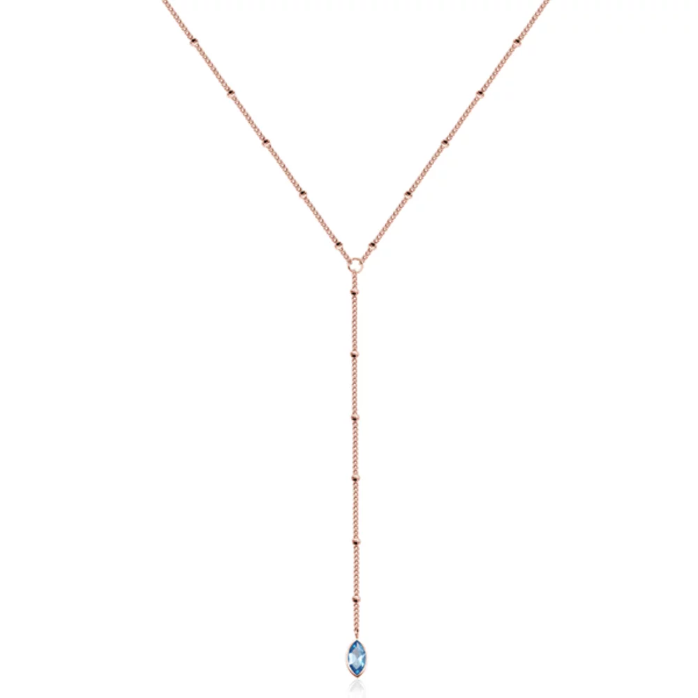 Collier à pendentif CJ Steelx Lariat avec pierre bleue en forme de marquise - Or rose
