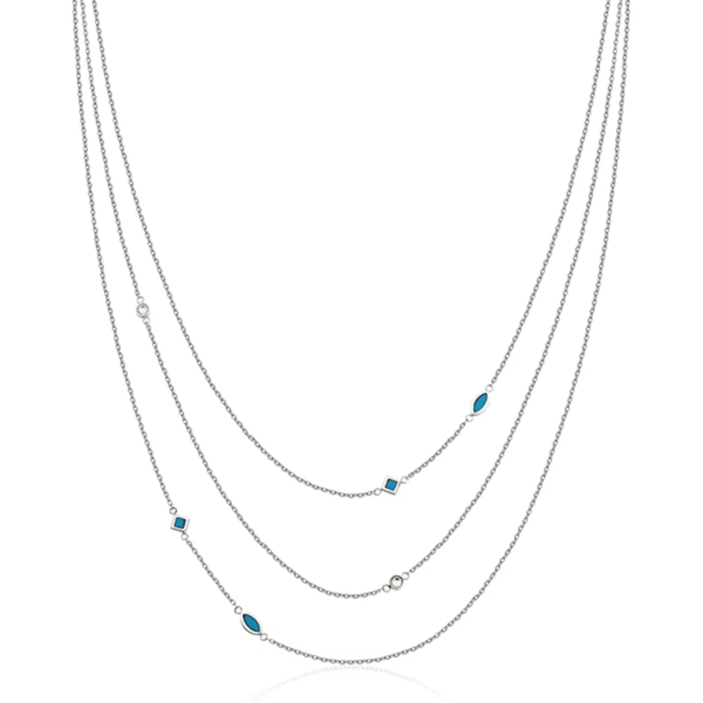 CJ Steelx Multi Layered Turquoise Blue and Crystal Necklace - Silver
