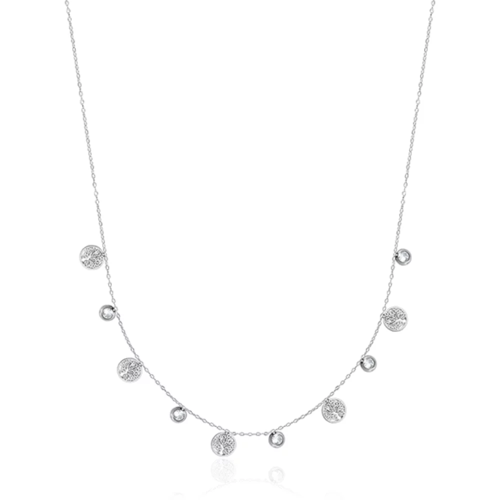 CJ Steelx Tree of Life and Crystal Necklace - Silver