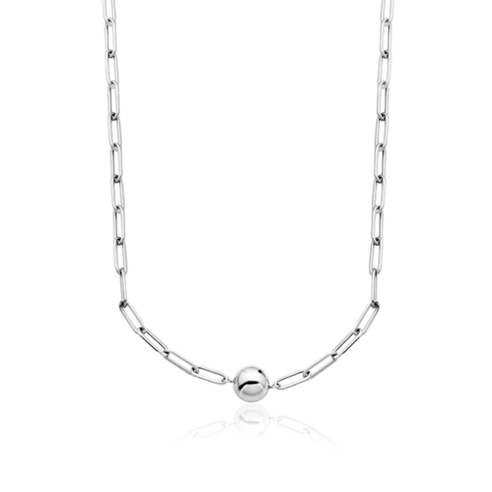 CJ Steelx Link Chain and Bead Necklace - Silver