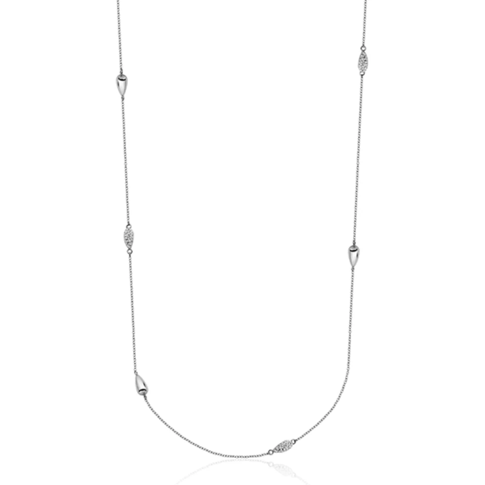 Collier station CJ Steelx avec cristal micropavé en forme de goutte - argent