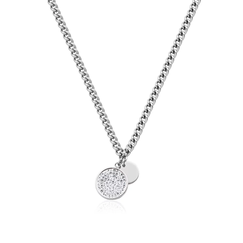 CJ Steelx Micropave Crystal and Disc Charm Necklace - Silver