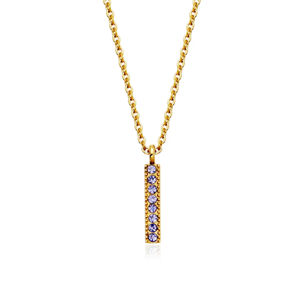 CJ Steelx Violet Crystal Birthstone Bar Necklace - June