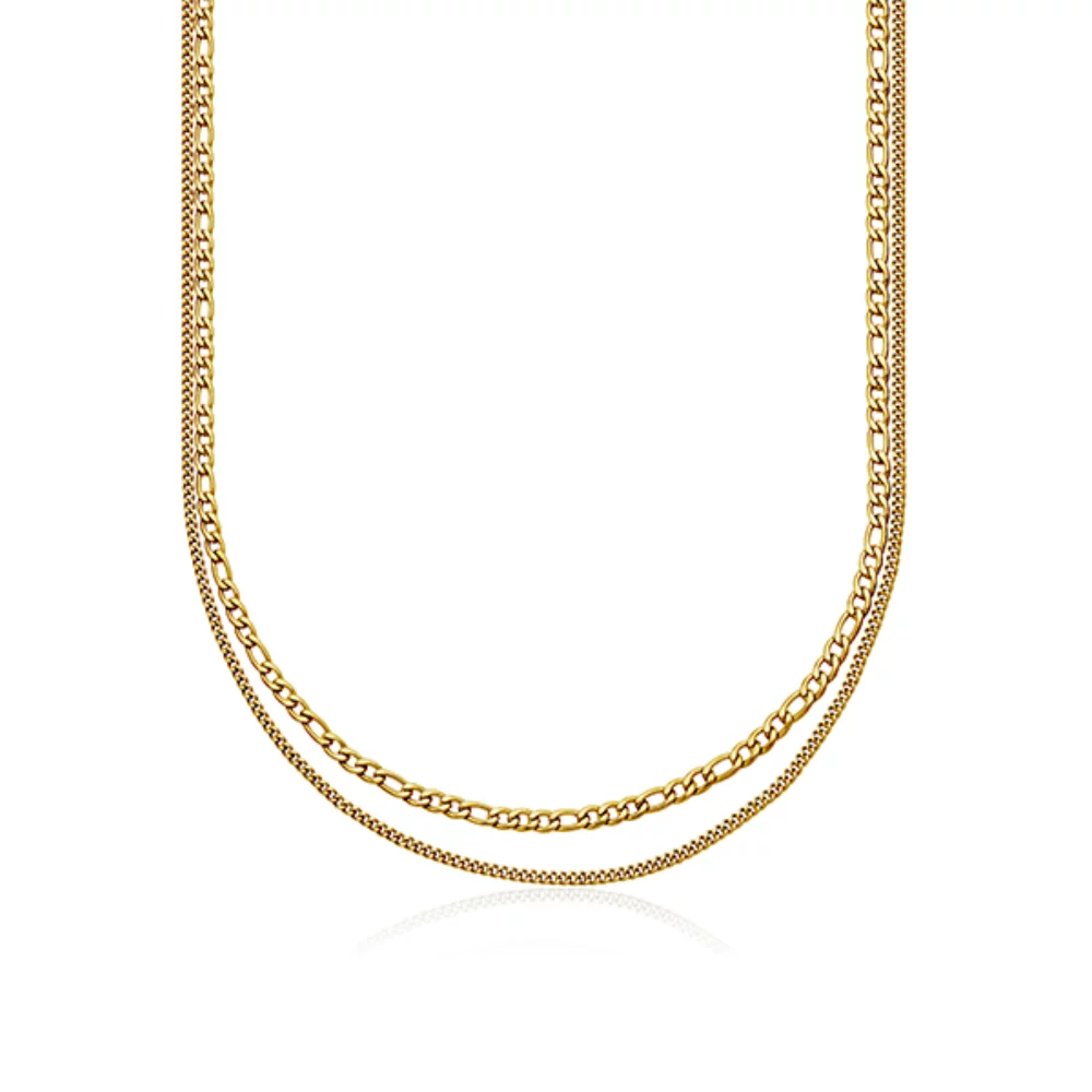 CJ Steelx Mixed Link Double Chain Necklace - Gold