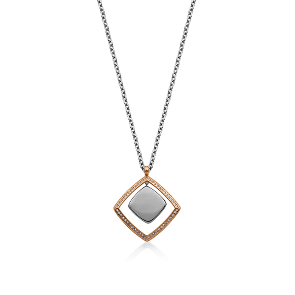 CJ Steelx Crystal Diamond Necklace - Silver and Rose Gold