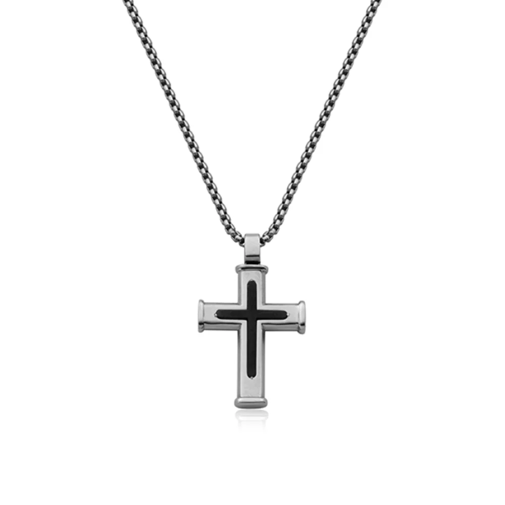CJ Steelx IP Black and High Polish Stainless Steel Cross