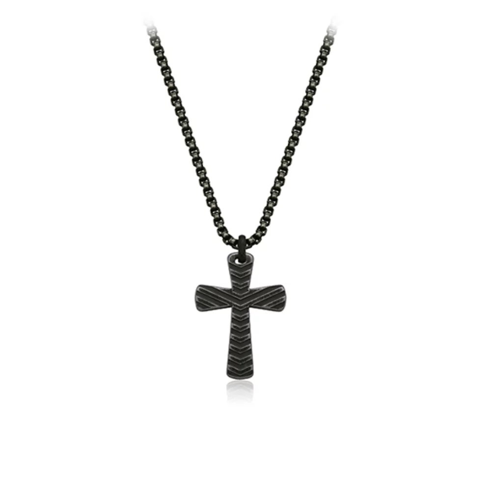 CJ Steelx Textured Cross Necklace - Antique Black