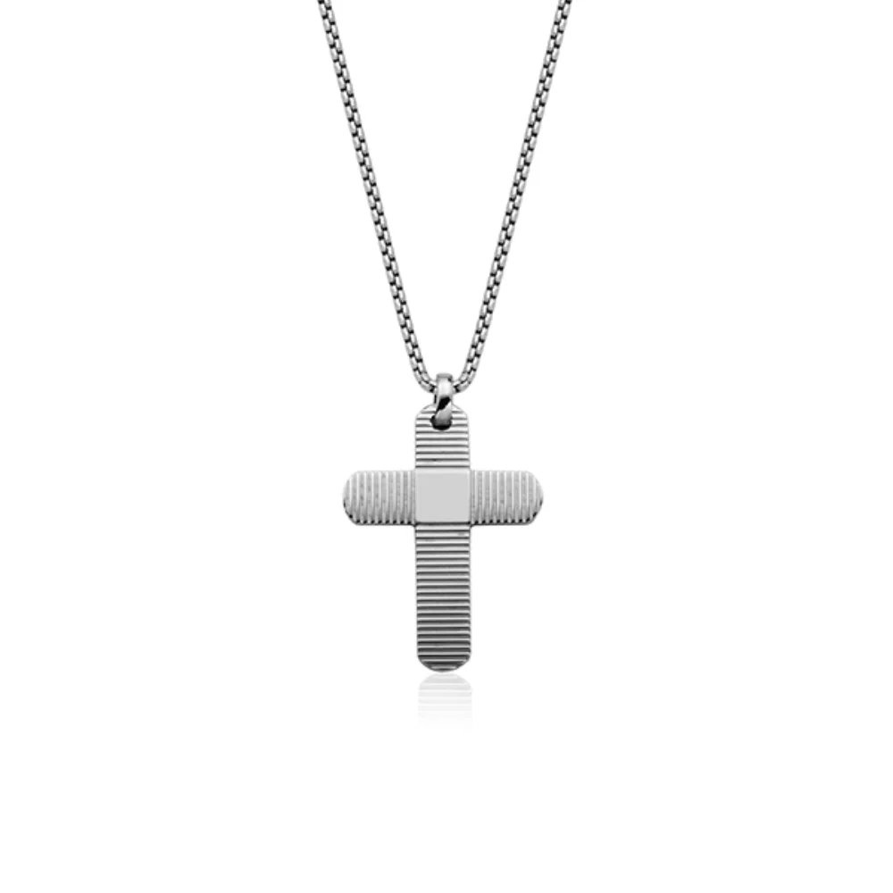 Collier croix texturé et hautement poli CJ Steelx - Argent