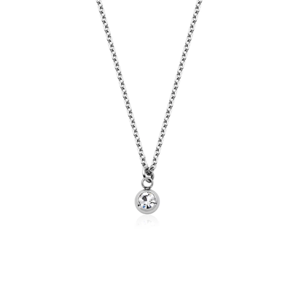 CJ Steelx Carded "April" Diamond Crystal Necklace - Silver