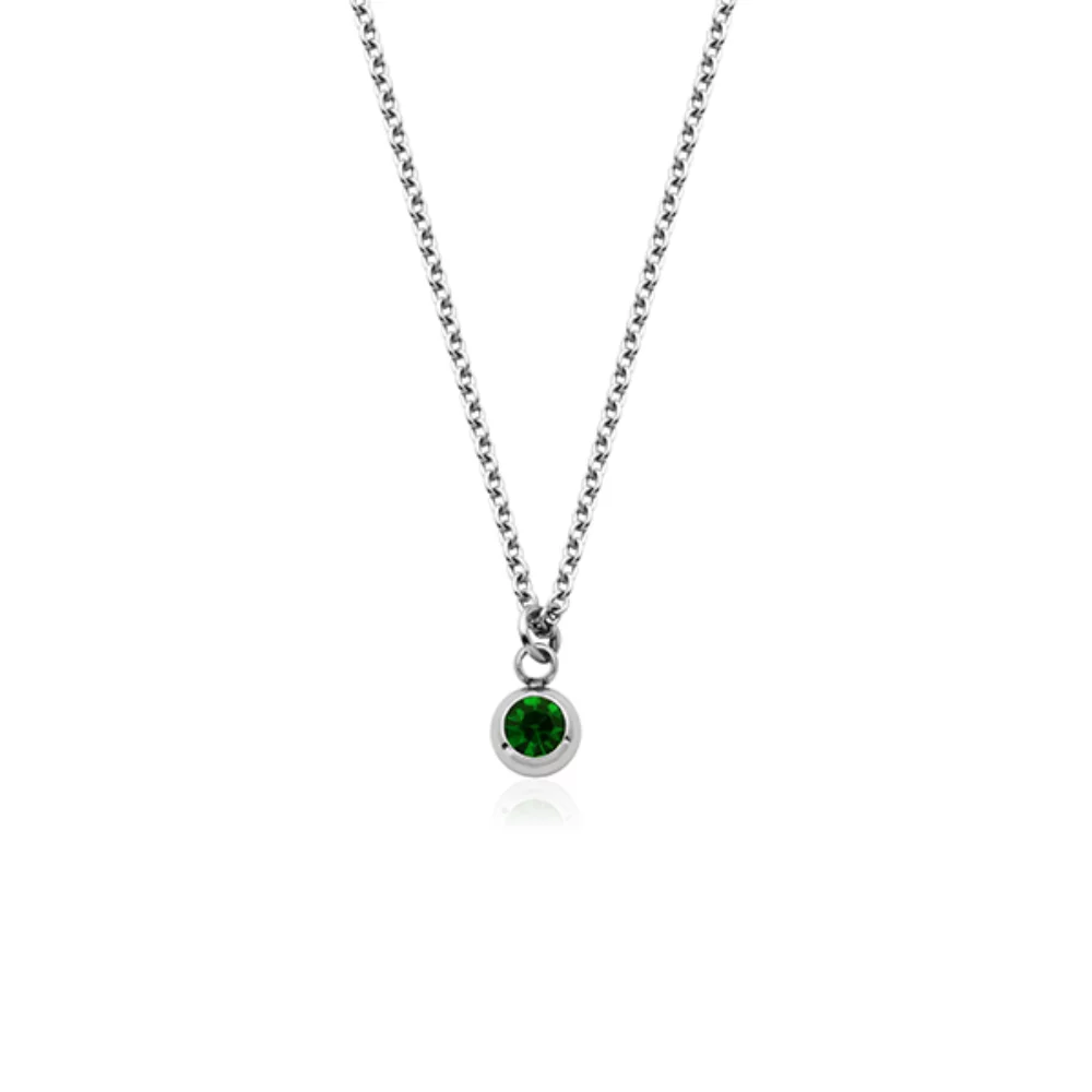 CJ Steelx Carded "May" Emerald Crystal Necklace - Silver