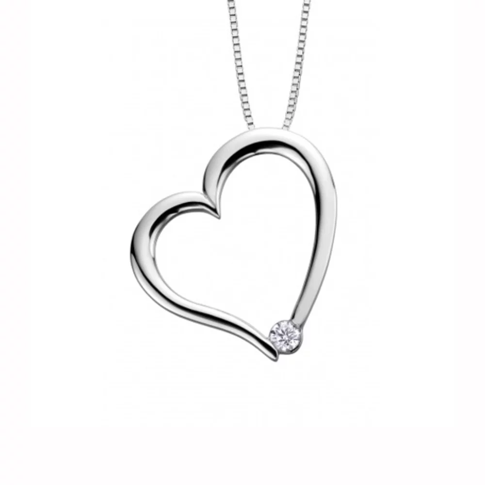 Canadian Diamond Solitaire Heart Pendant in 10K White Gold (0.03 CT.)