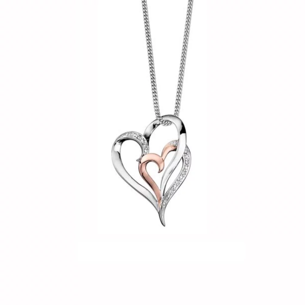 Diamond Double Heart Pendant in 10K White & Rose Gold (0.035 CT. T.W.)