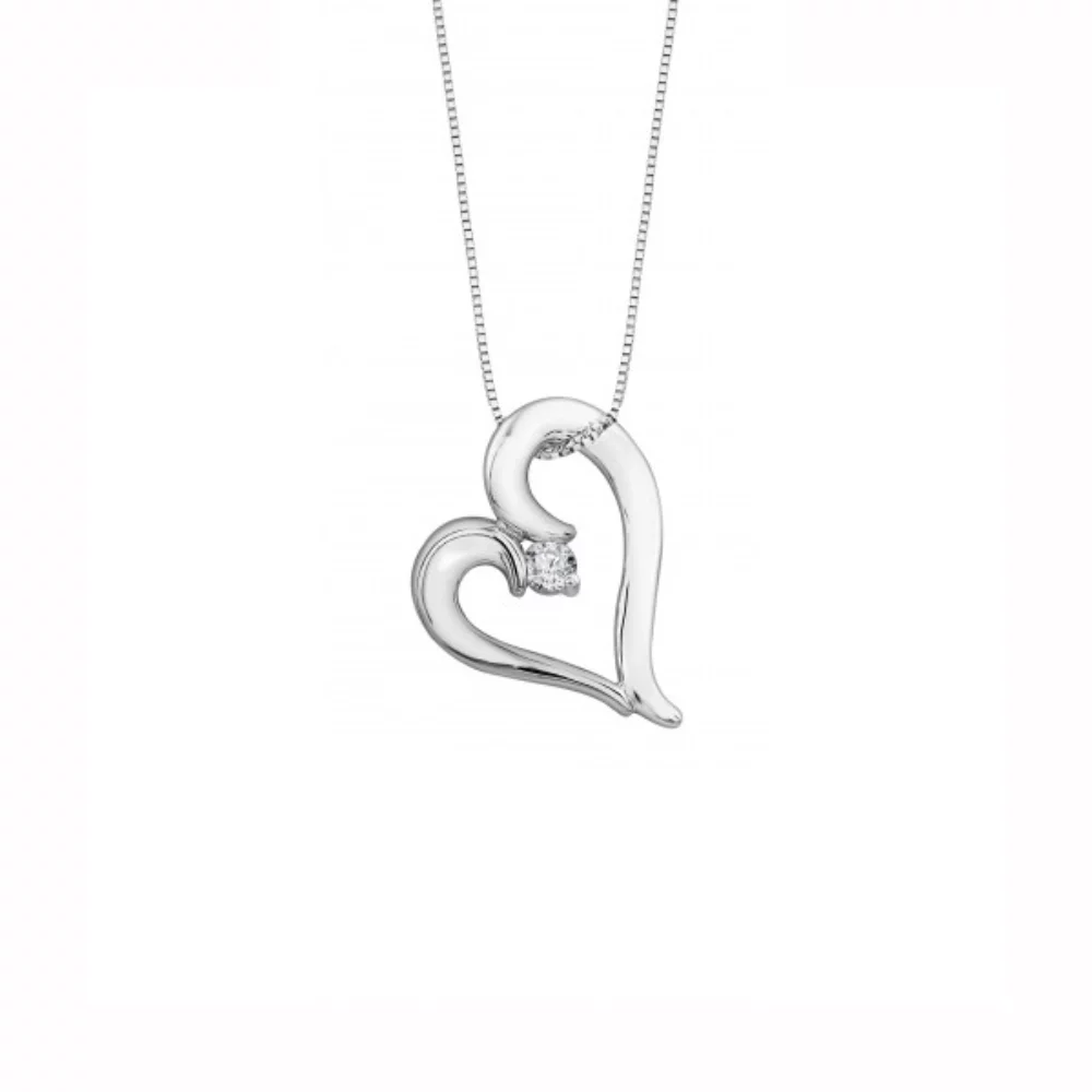 Canadian Diamond Solitaire Heart Pendant in 10K White Gold (0.08 CT.)