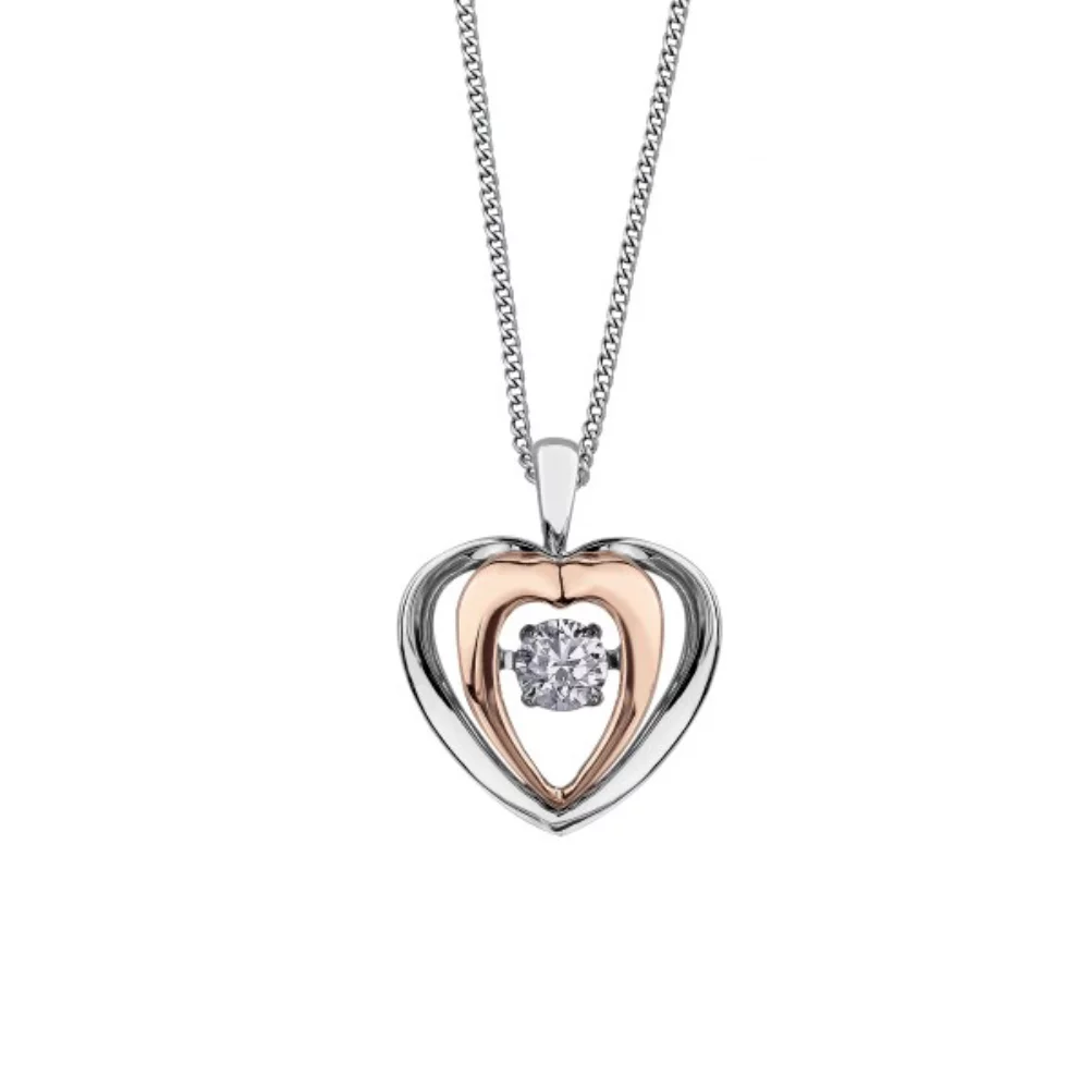Pendentif solitaire Double Cœur en Diamant en Or Blanc et Or Rose 10 carats (0,15 CT. T.W.)
