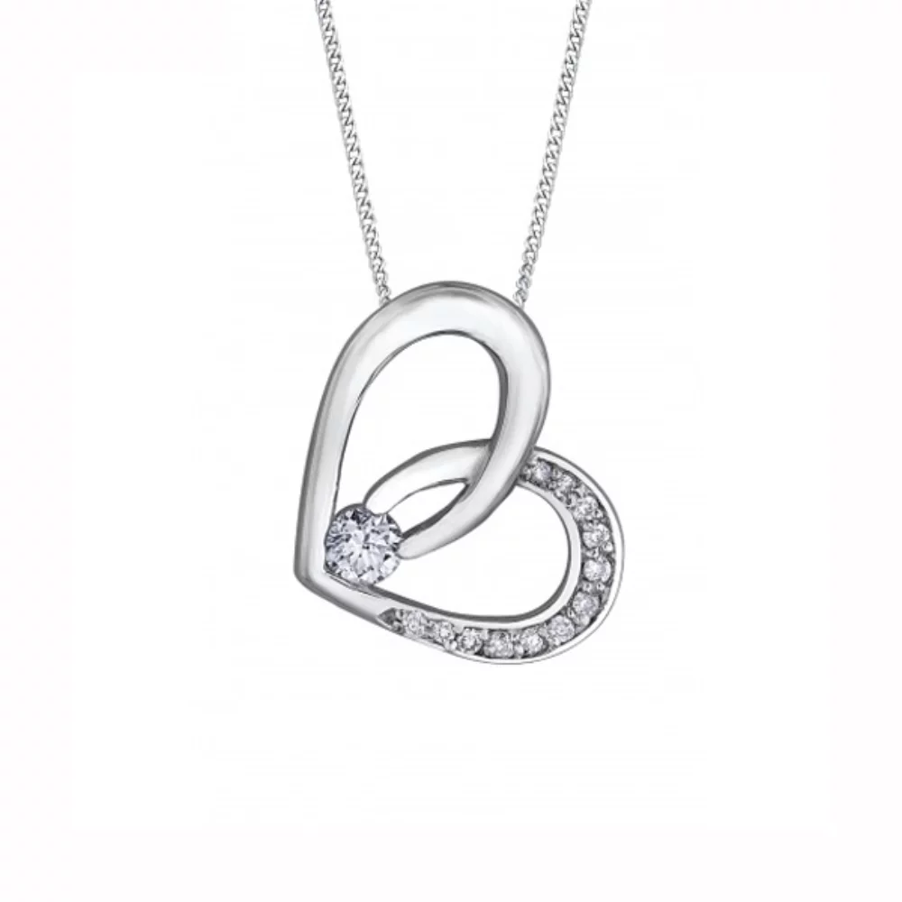 Pendentif en forme de cœur en or blanc 10 carats avec diamants canadiens (0,102 CT TW)