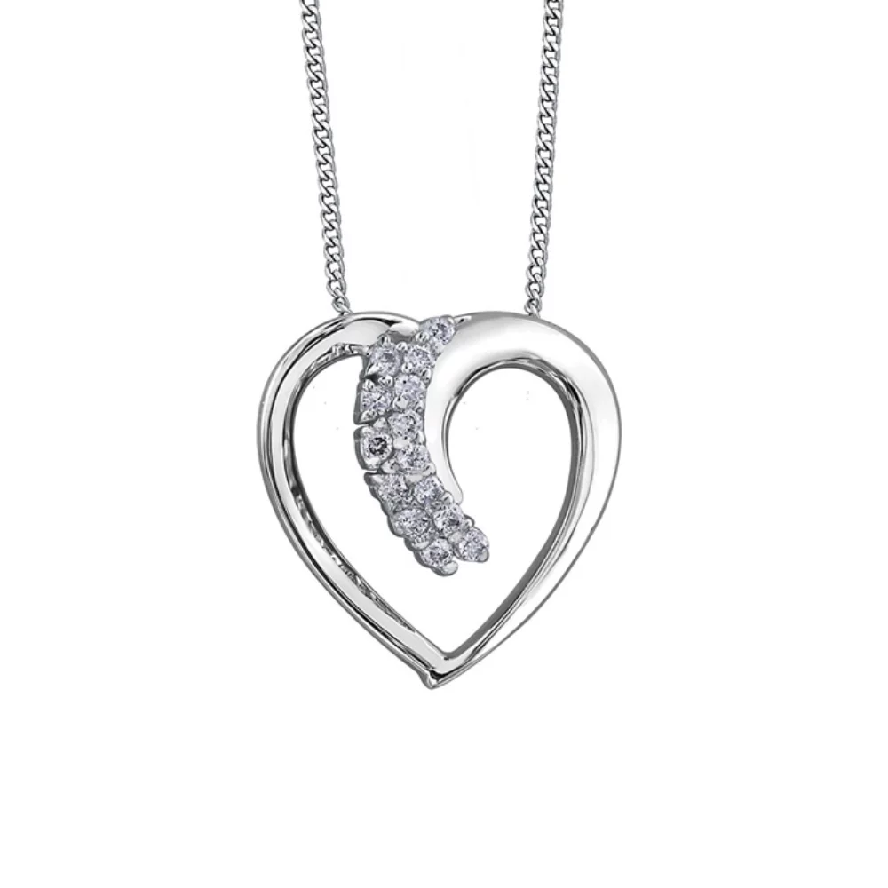 10K White Gold Open Heart Pendant with Diamond (0.084 CT TW)
