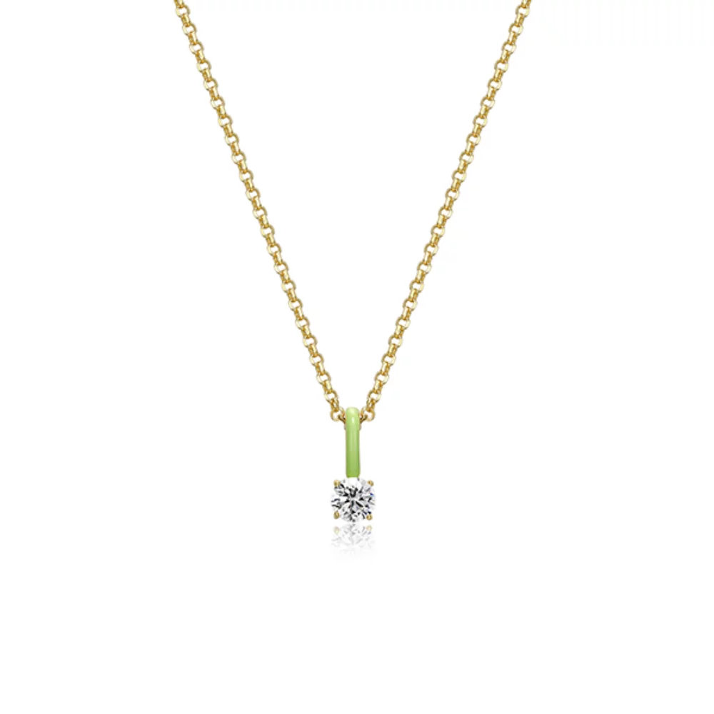 Collection de barbe à papa en coton sucre rond en zircone cubique Diamondlite avec pendentif en émail - Vert