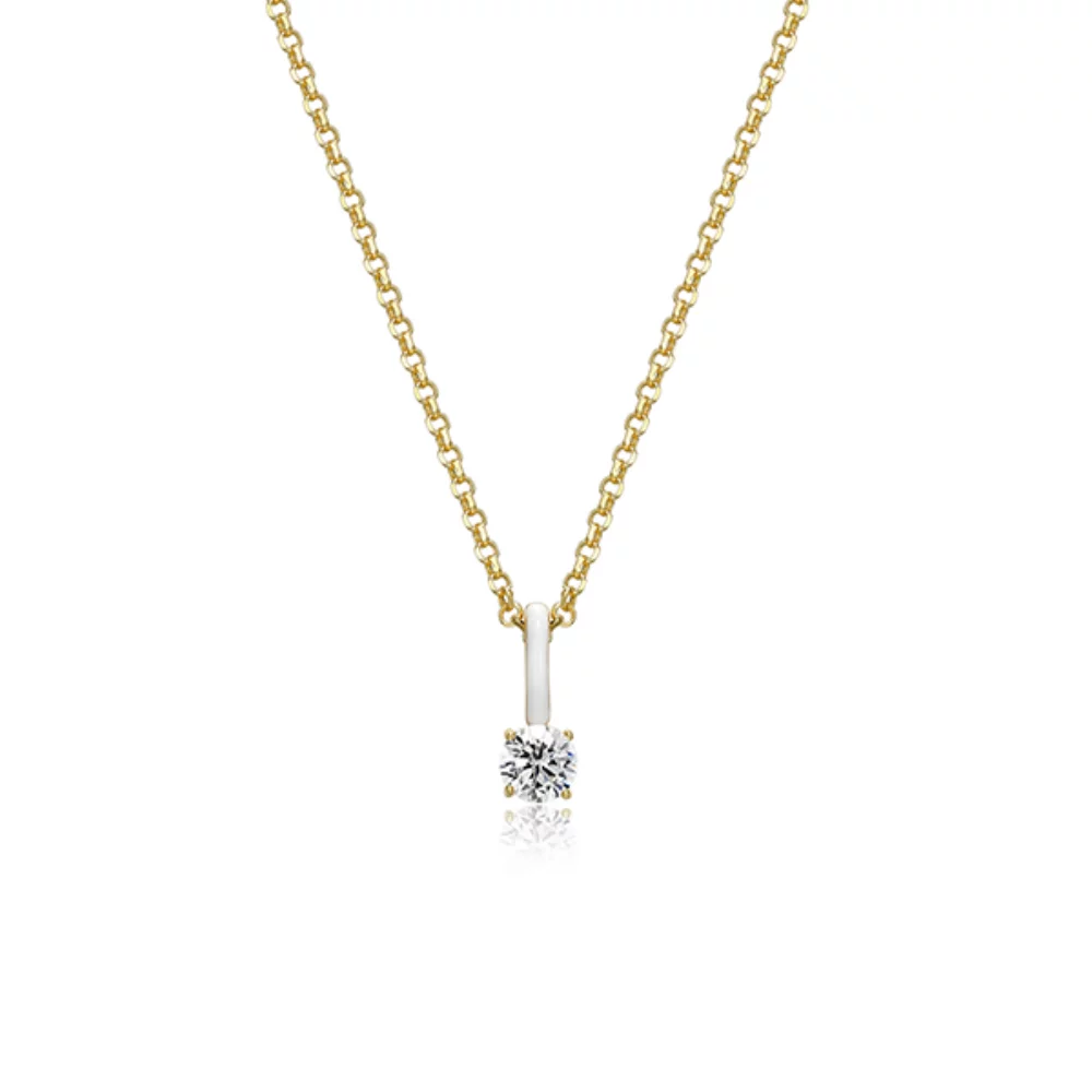 Cotton Candy Collection Round Diamondlite Cubic Zirconia with Enamel Pendant - White