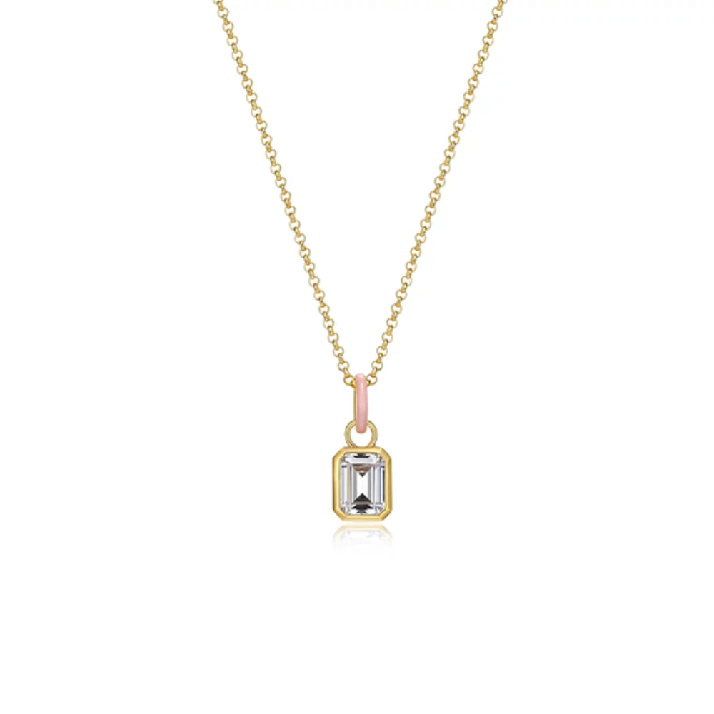 Cotton Candy Collection Emerald Diamondlite Cubic Zirconia with Enamel Pendant - Light Pink