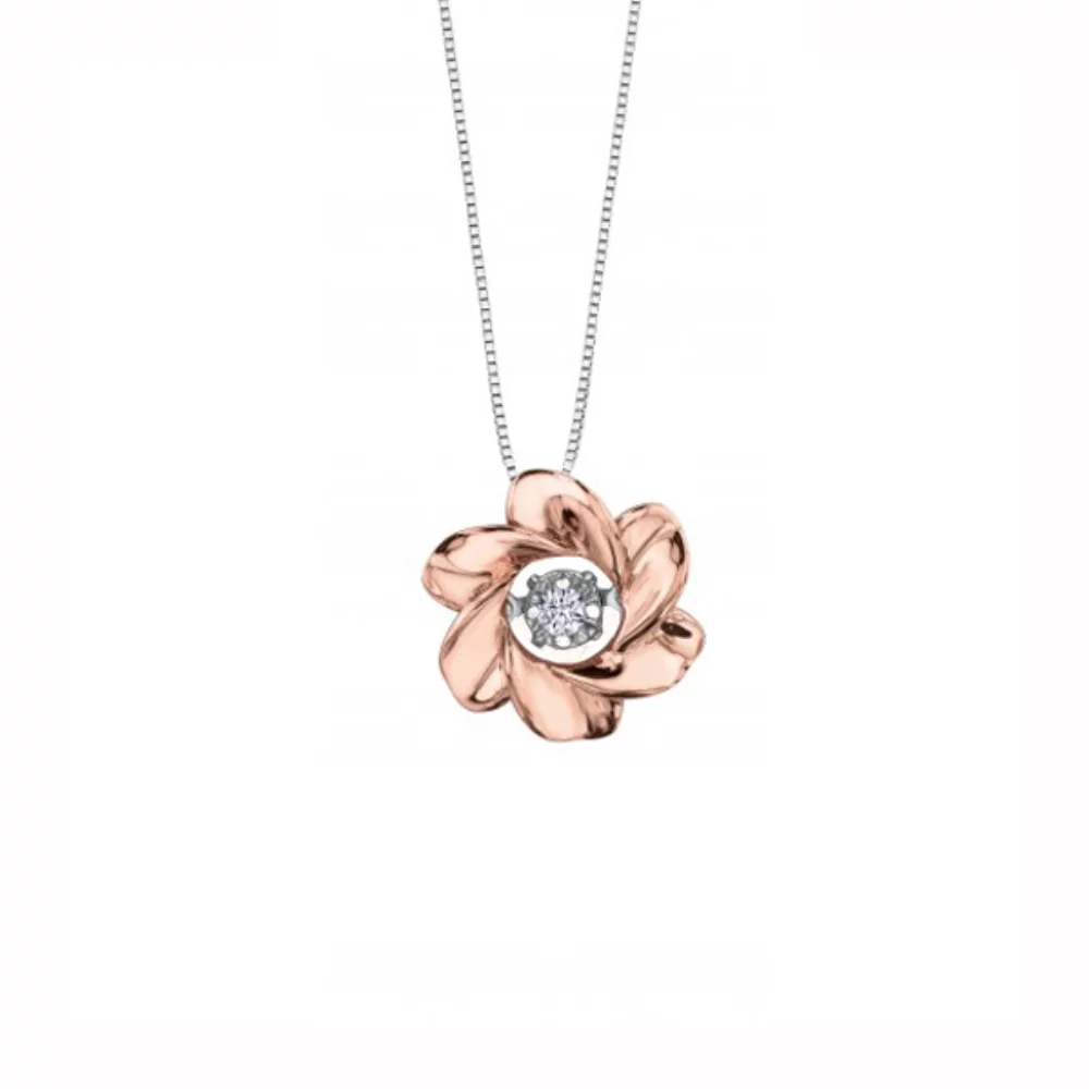 Canadian Diamond Solitaire Flower Pendant in 10K Rose Gold (0.03 CT.)