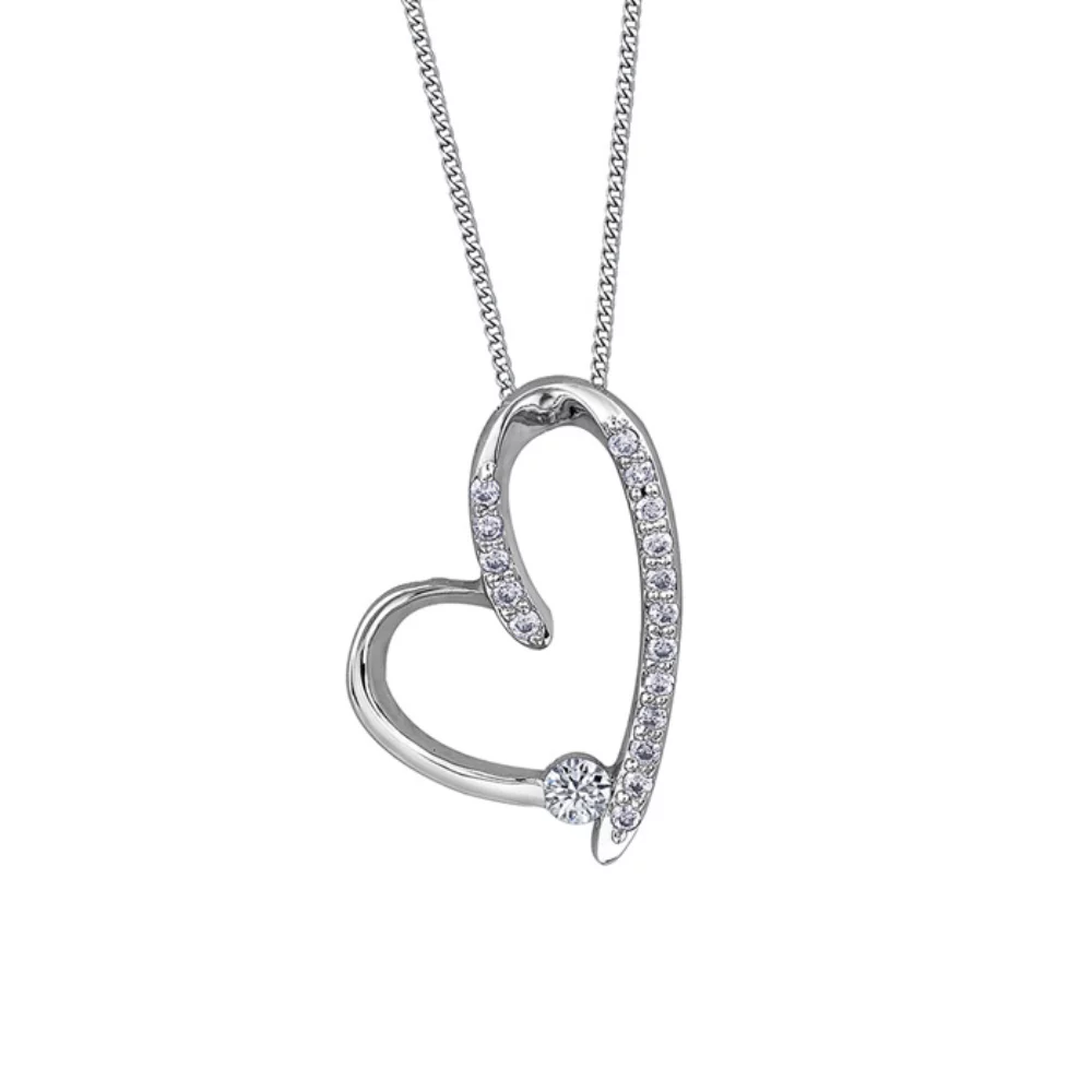 Canadian Diamond Open Heart Pendant in 10K White Gold (0.1 CT TW)