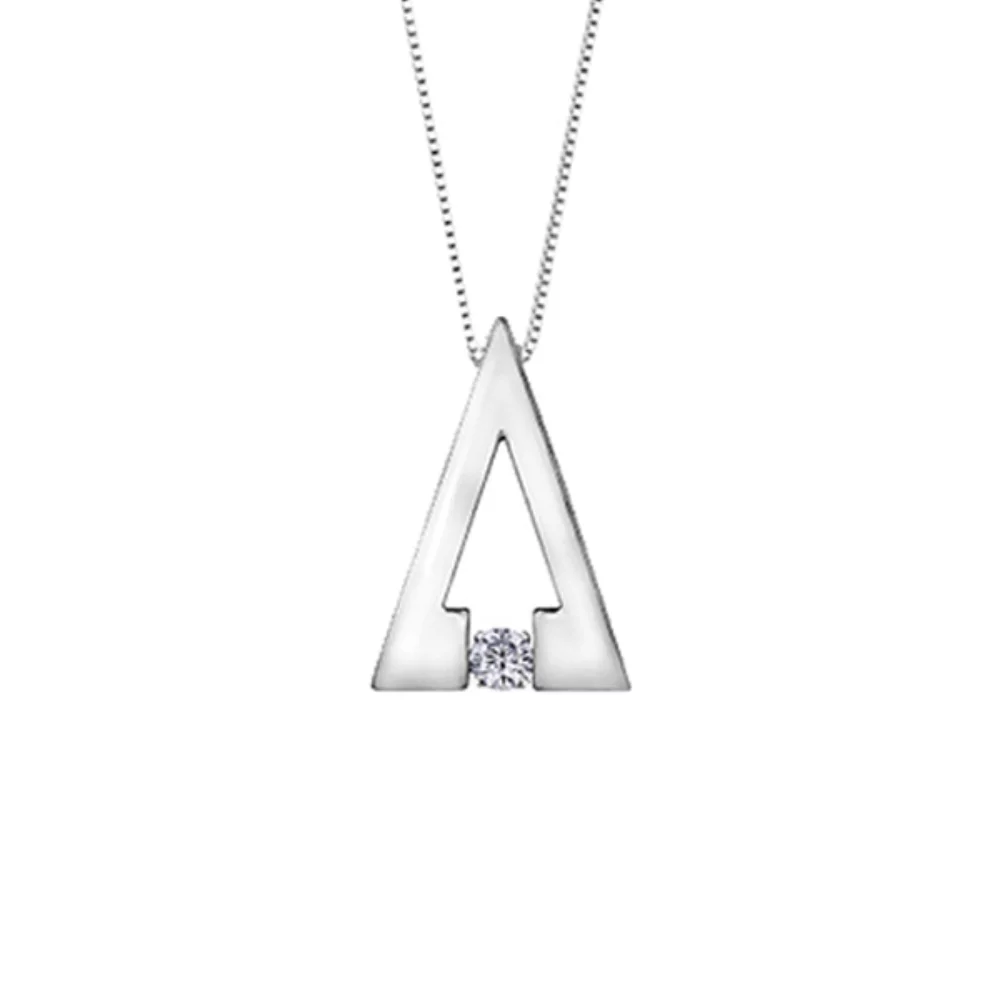 Pendentif triangle solitaire en diamant en or blanc 10 carats (0,08 CT).