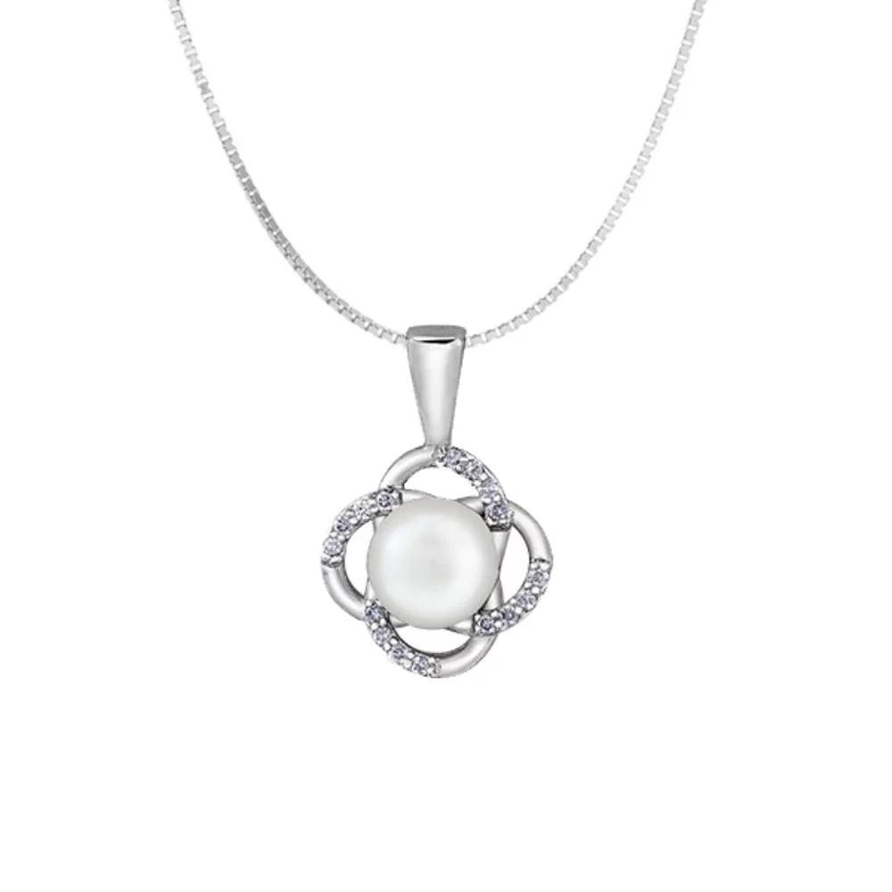 Pearl Flower Pendants in 10K White Gold with Diamond
