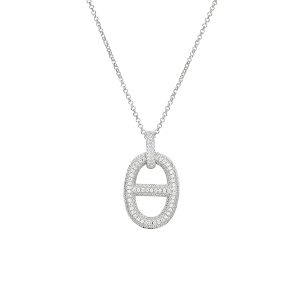 Charles Garnier Sterling Silver "MARINER LINK" with Diamondlite Pave Marine Pendant - Silver